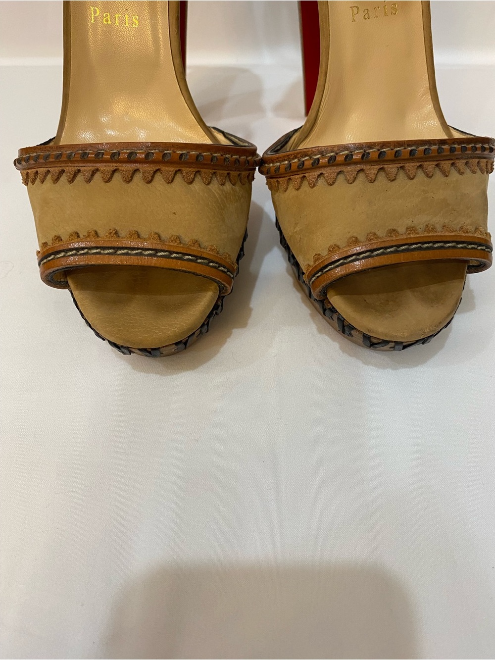 Christian Louboutin Trepi High 140 Tan Leather Platform Sandals Women’s Size 40 - Picture 3 of 12